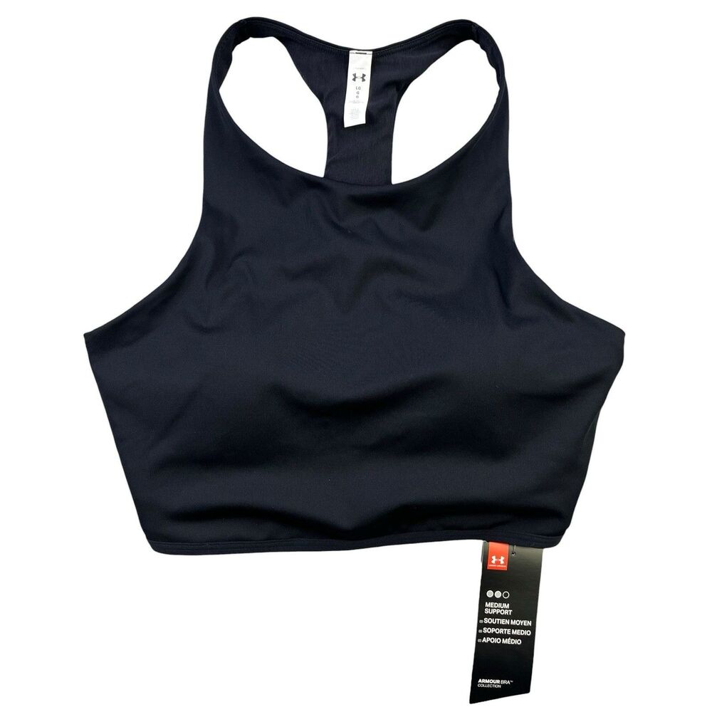 Under Armour Sports Bra Women's L Navy Blue Racerback Mid Impact Athletic NEW